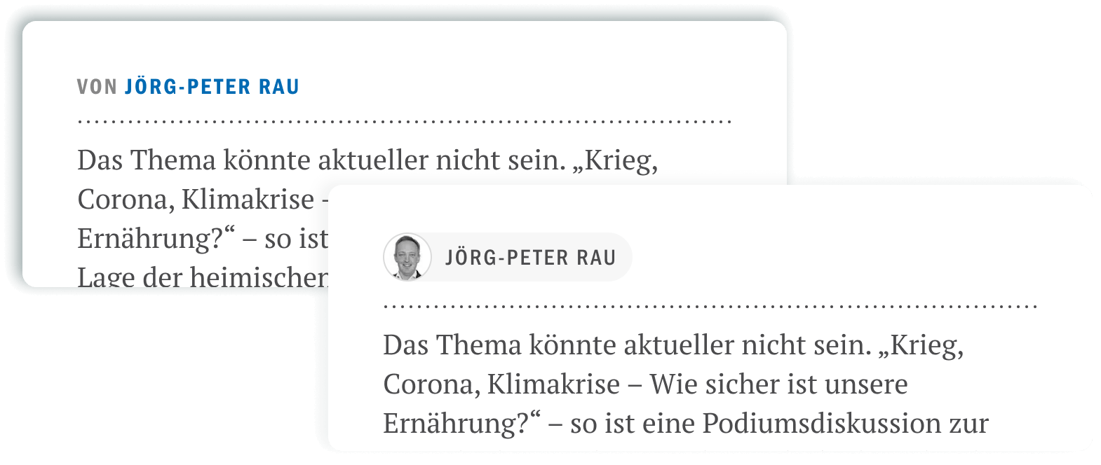 Before and after comparison of the new author tags design by Ramona Lehmann, UX/UI Designer for SÜDKURIER, highlighting improved readability and modern UI elements.